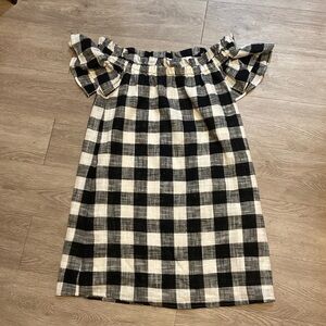 Black and White Gingham Off the Shoulder Dress